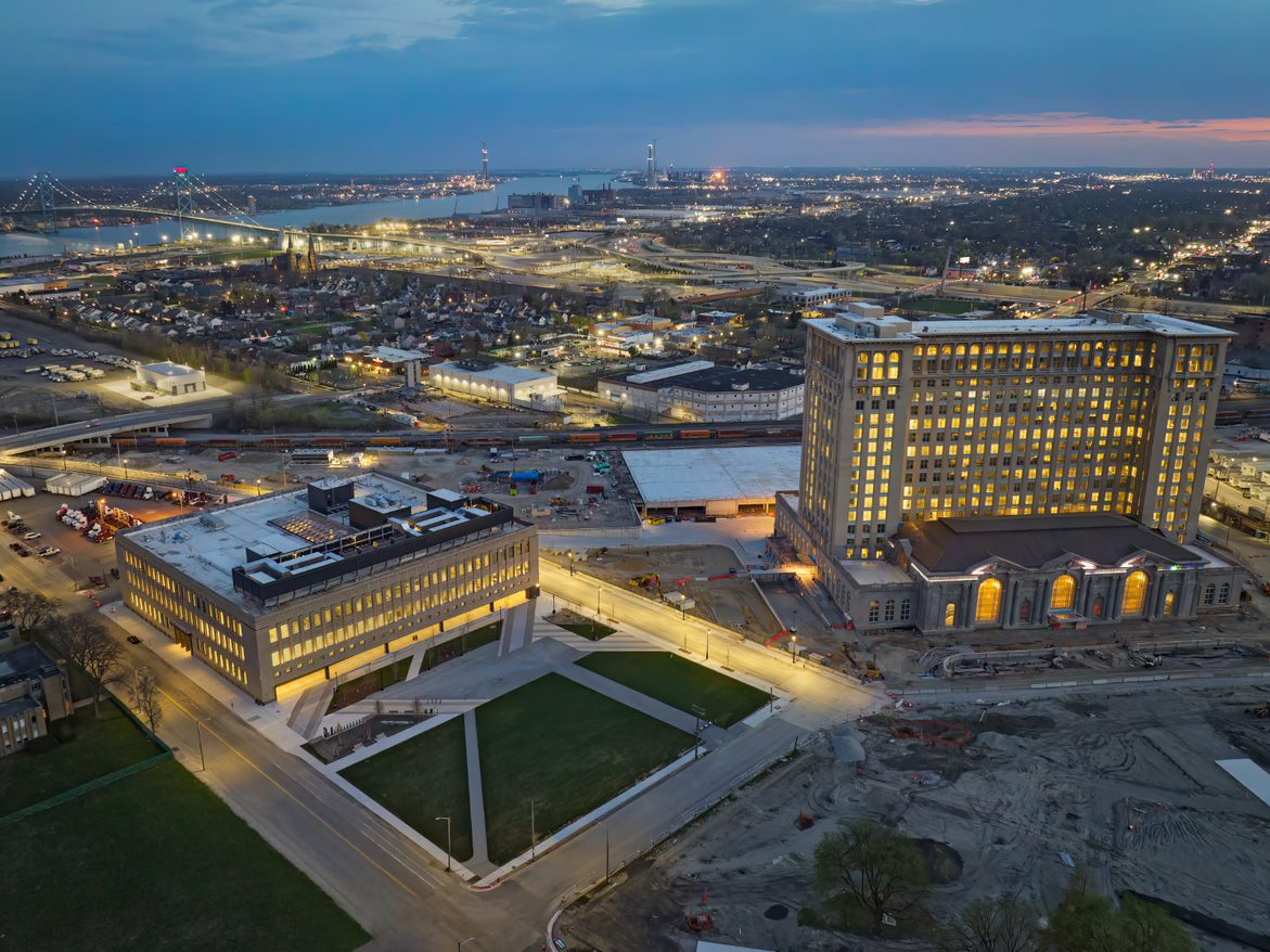 Drone view of the Book Depository.